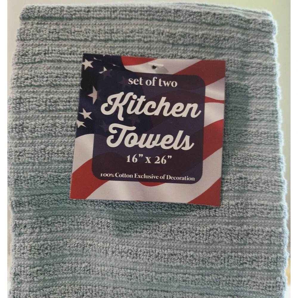 Patriotic Kitchen Towels Set of Two Fireworks Flag and Truck Embroidered 100% Co